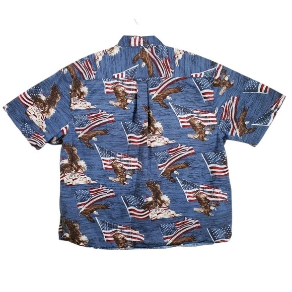 Magellan Outdoors Shirt Mens 2XL Blue Red Patriotic American Flag Bald Eagle SS - Picture 10 of 10
